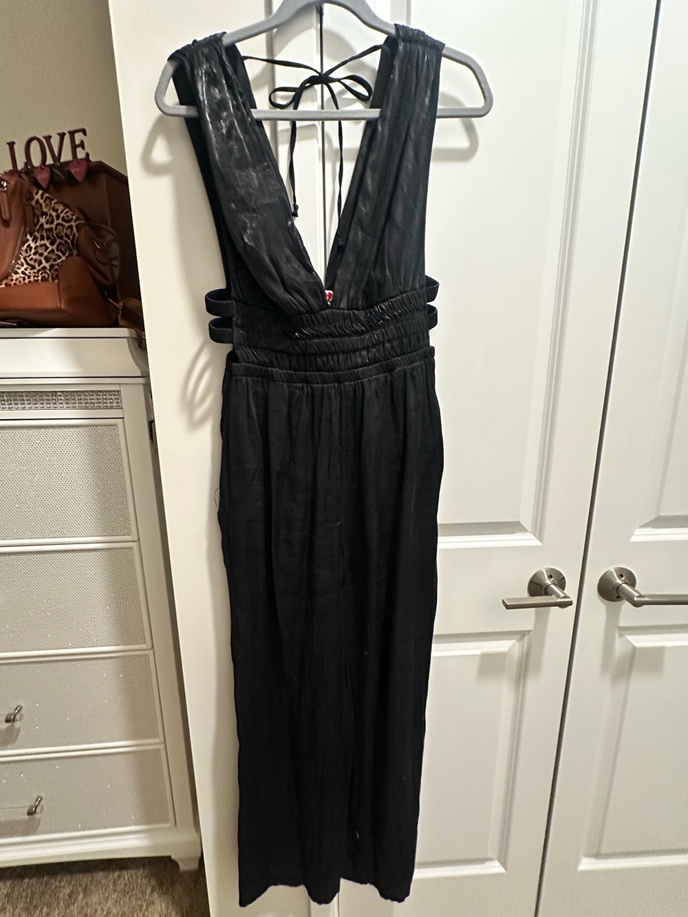 Plunging V-Neck Black Jumpsuit with Back Tie